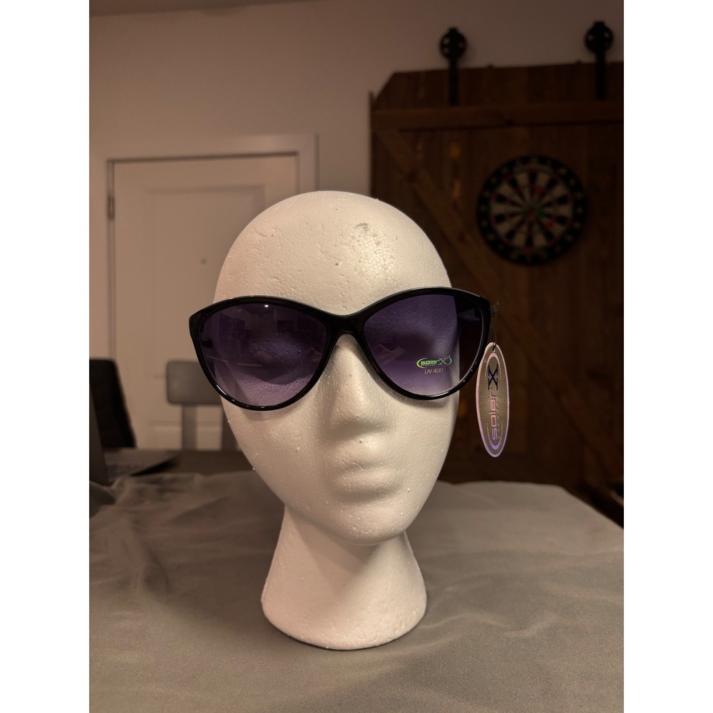 Solar X Eyewear Women Black Cat Eye Sunglasses Purple Gradient Lens UV400 T103